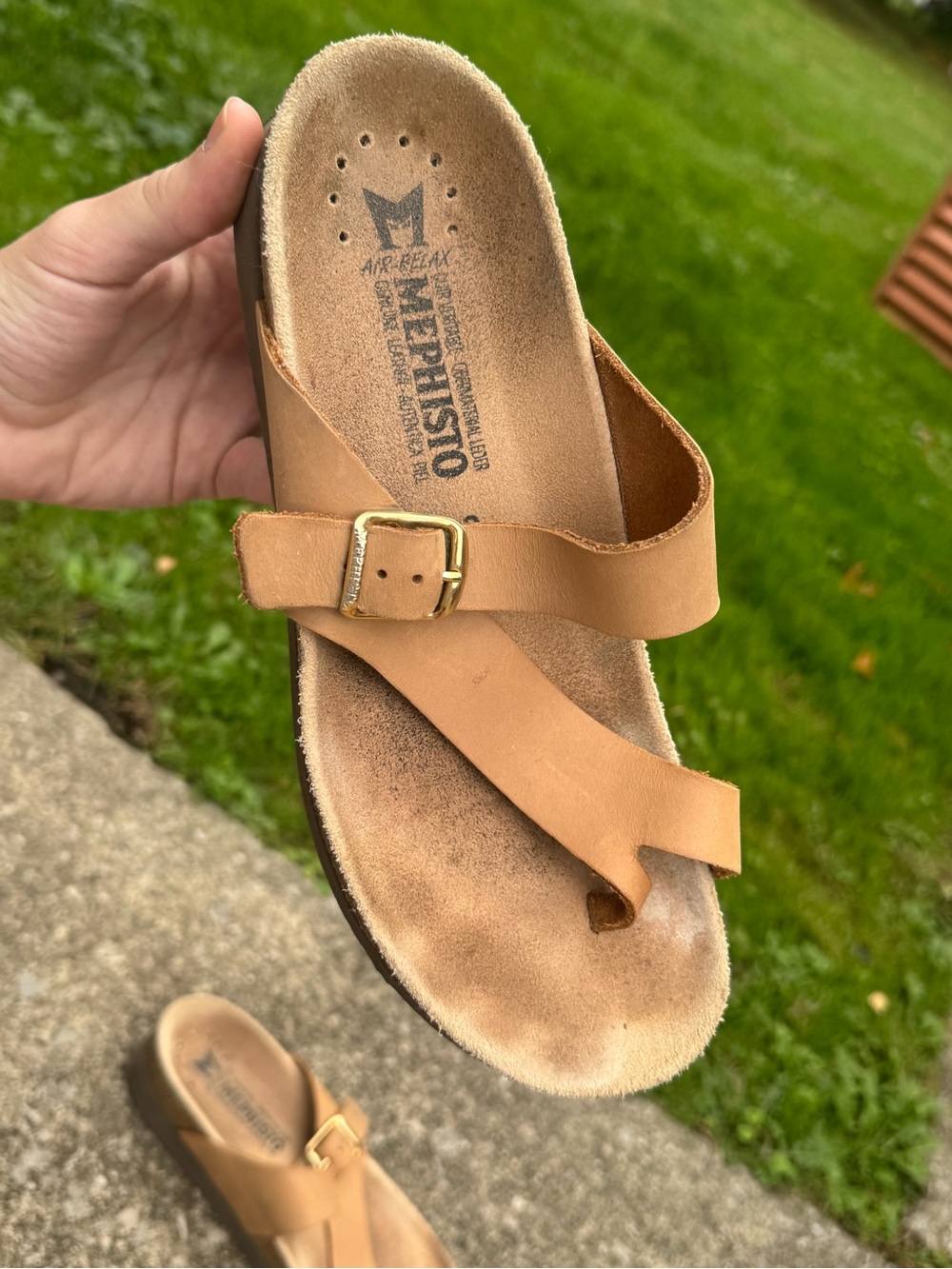 Mephisto Helen Camel Grain Leather Toe Loop Cork Comfort Sandals EU 39 US 9